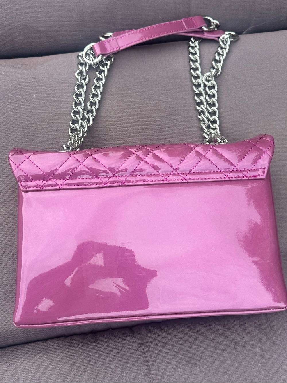 Kurt Geiger Quilted Patent Shoulder Bag in Magenta - Picture 15 of 16